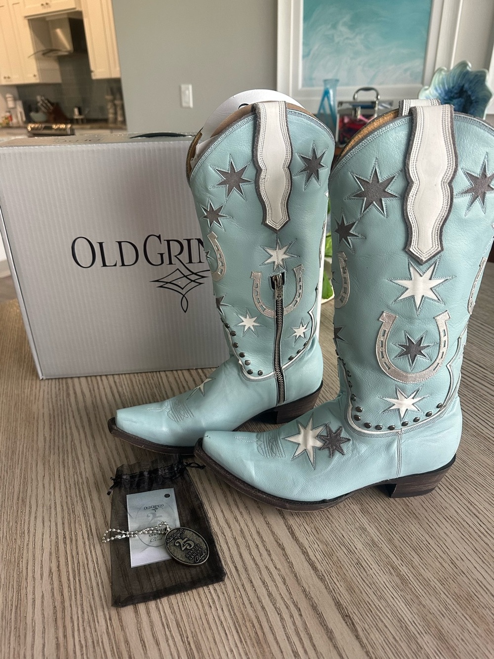 Old Gringo Lucky Star Light Blue Grey Boots.